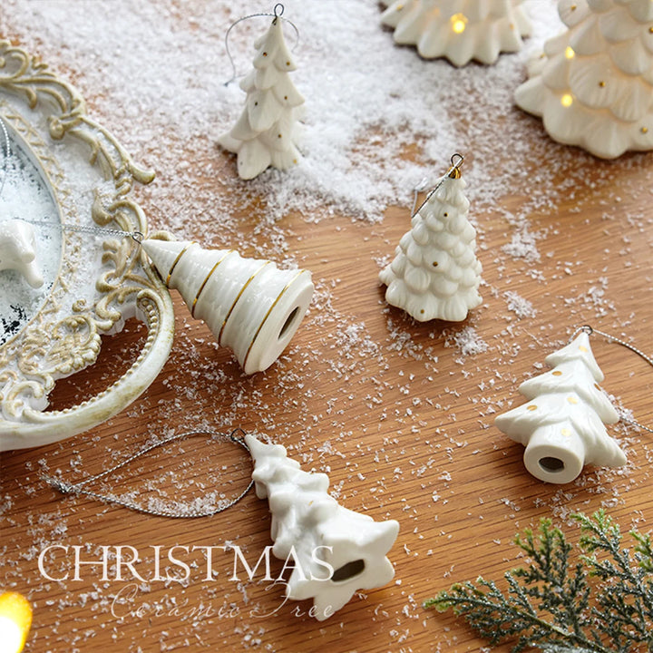 Mini Ceramic Four Tier Puff Christmas Tree Decoration