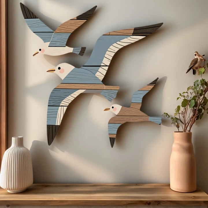 3PCS Wooden Seagull Wall Decorations Nautical Coast