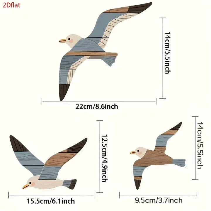 3PCS Wooden Seagull Wall Decorations Nautical Coast