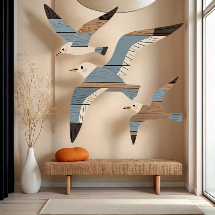 3PCS Wooden Seagull Wall Decorations Nautical Coast