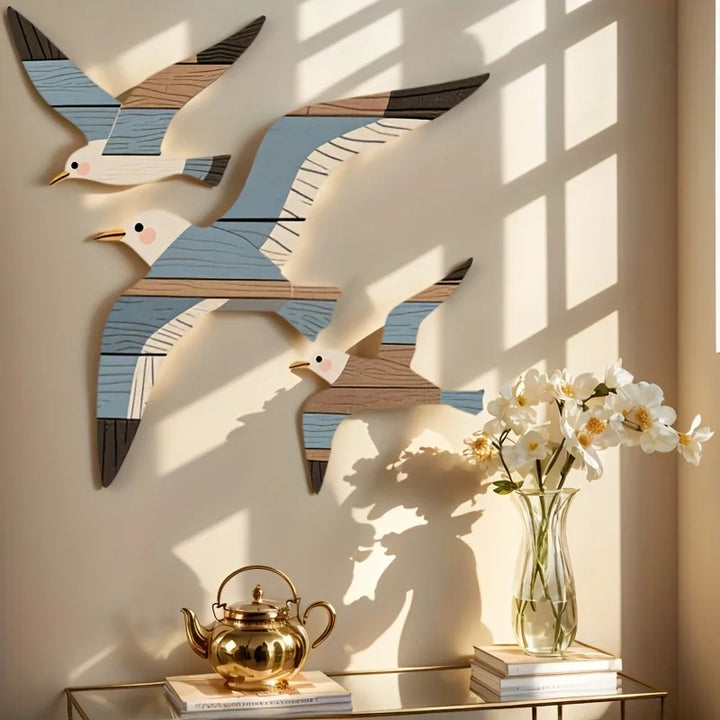 3PCS Wooden Seagull Wall Decorations Nautical Coast